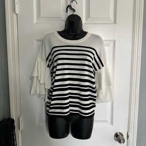 Anthropologie Lost + Wander Black and White Striped Ruffle top - size M